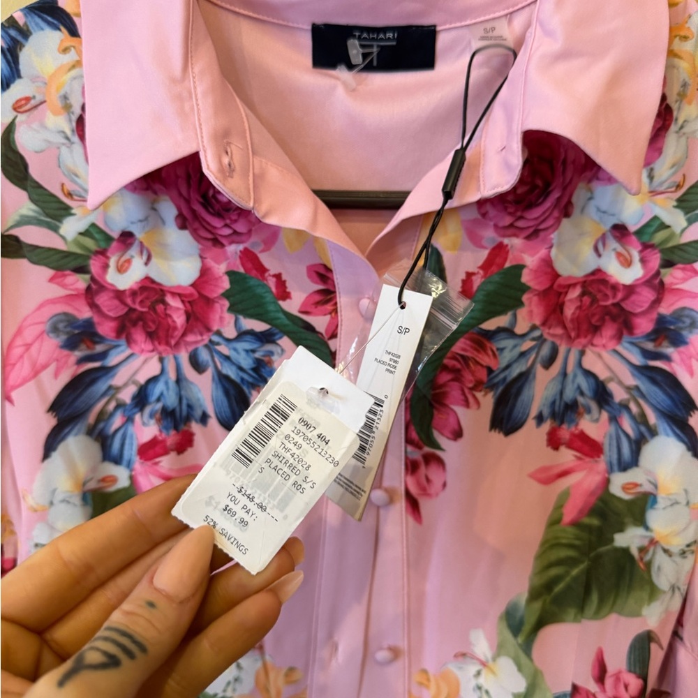 Tahari Pink Floral Blouse - Picture 2 of 5